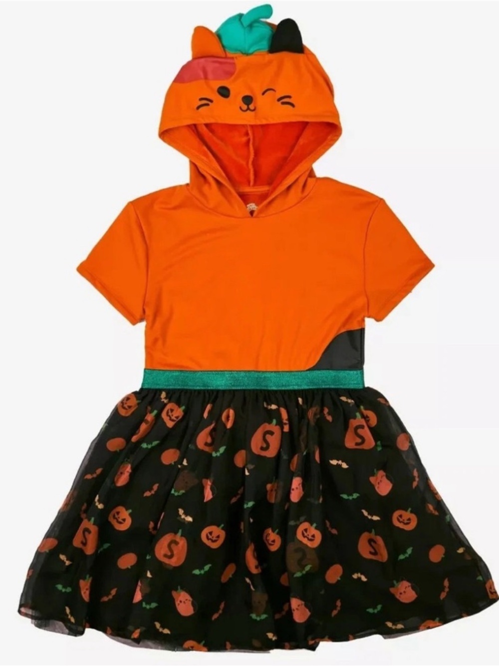Squishmallows Orange and Black Pumpkin Hoodie Dress